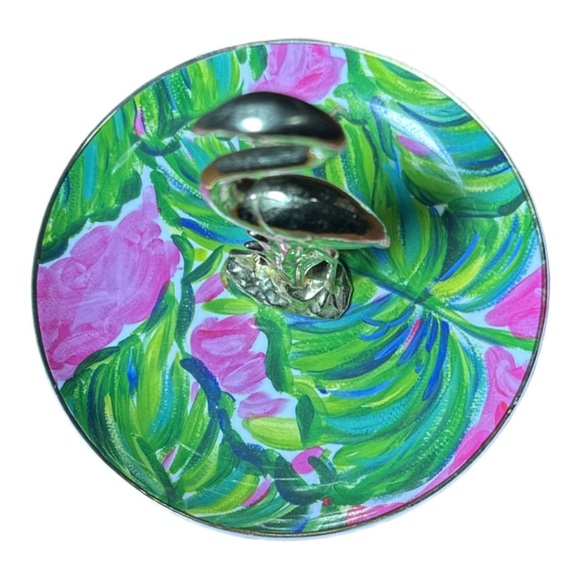 Lilly Pulitzer Painted Palm Ring Holder Flamingo Porcelain Round Dish Trinket - Picture 3 of 5